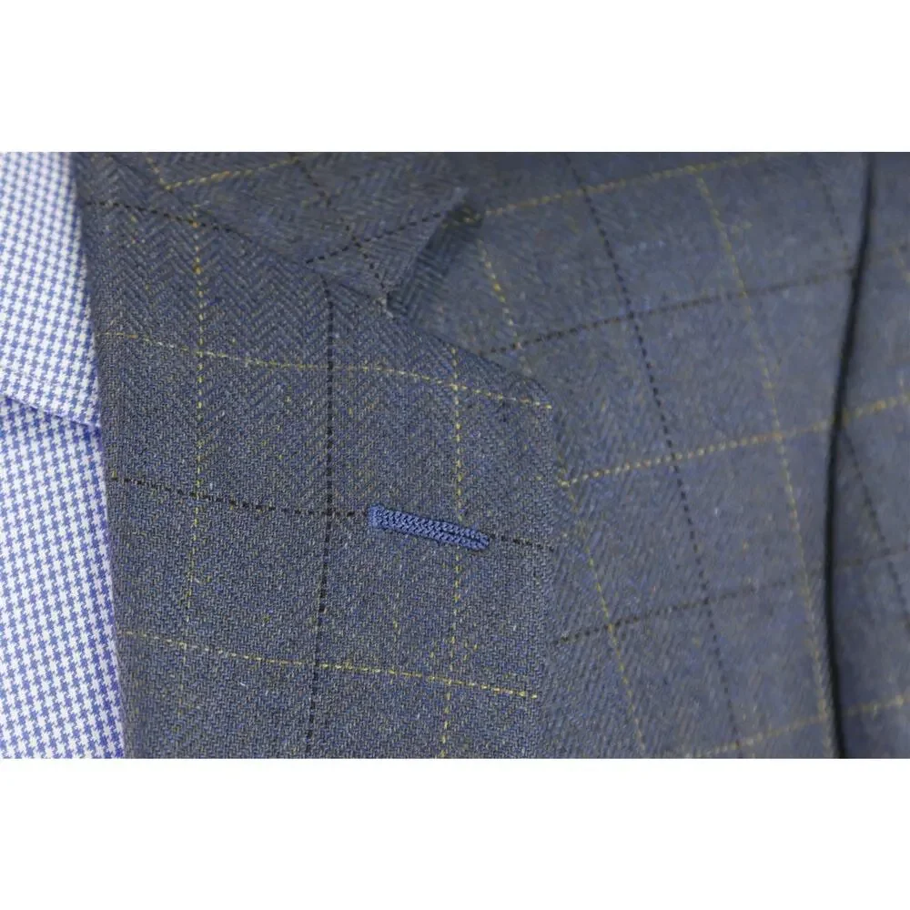 Southwick Aqua Blue Checkered Silk Herringbone Sportcoat Blazer 40R